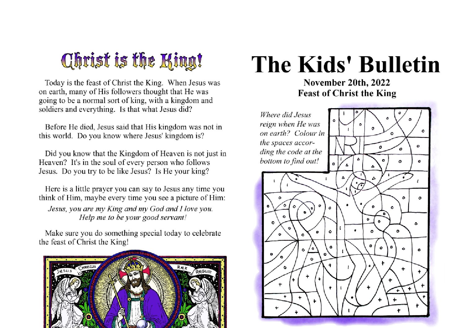 34th Sunday  Year C - Christ the King - Kids Bulletin